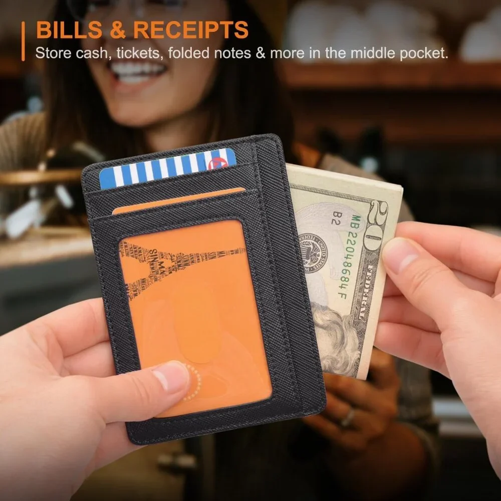 Slim Minimalist Front Pocket RFID Blocking Leather Wallets for Men